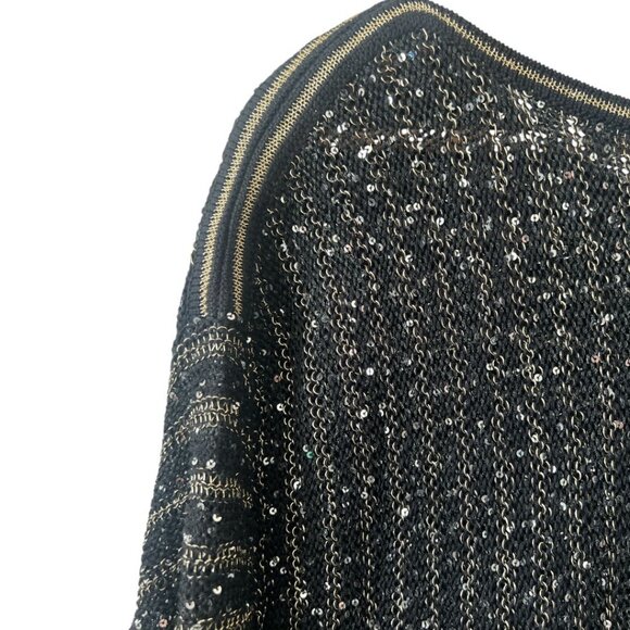 NWT Chico’s Black Gold Sparkle Stripe Lindsey Pullover Sweater Large Reg. $109 - Picture 4 of 9